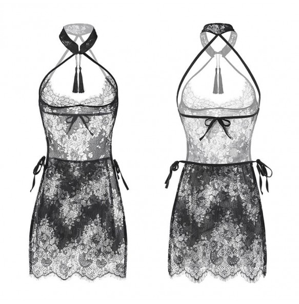 FEE ET MOI - Vintage Sheer Lace Tassels Cheongsam (Black)